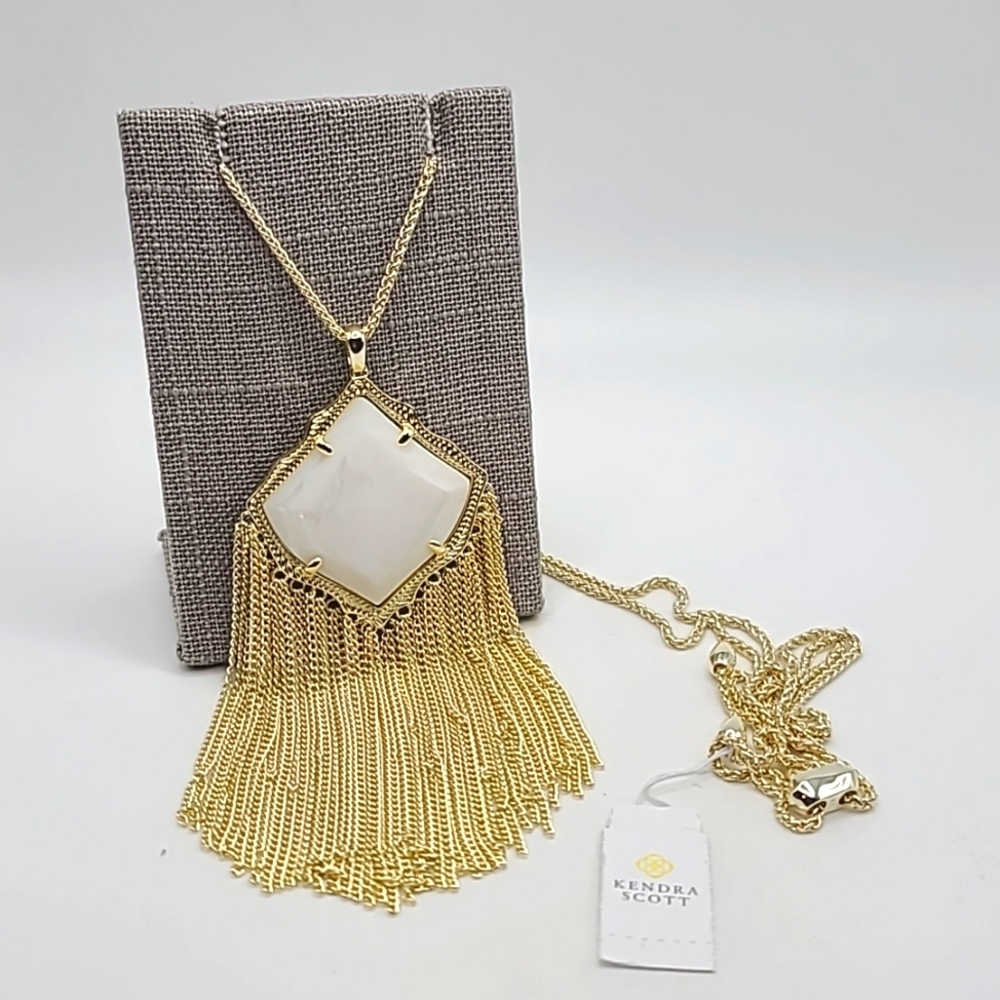 Kendra Scott White Mother of Pearl Yellow Gold Kingston Necklace
